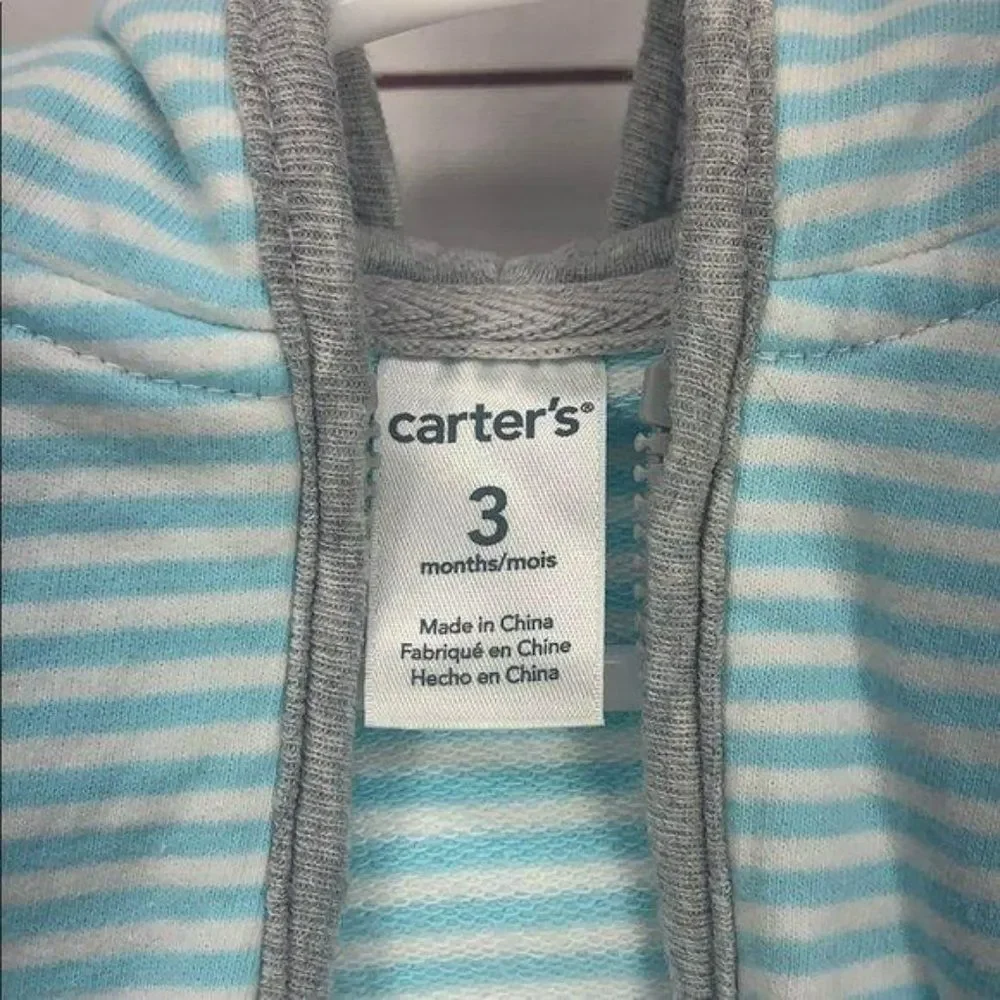 Carter’s Jacket Boys Teal Striped‎ Whale Hooded Coat Size 3 Months